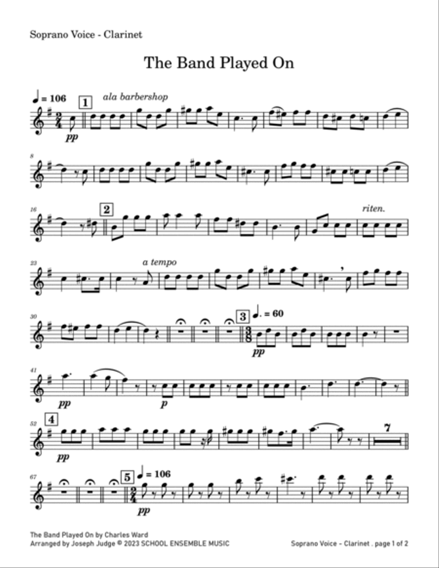 The Band Played On by Ward for Clarinet Quartet in Schools Clarinet Quartet scores gallery preview page 6