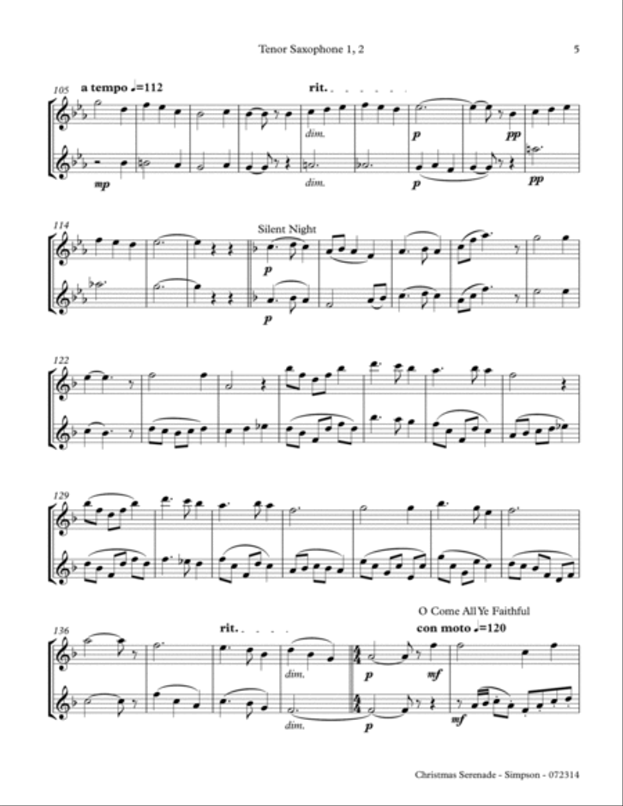 Christmas Serenade for 2 Tenor Saxophones Woodwind Duet scores gallery preview page 5