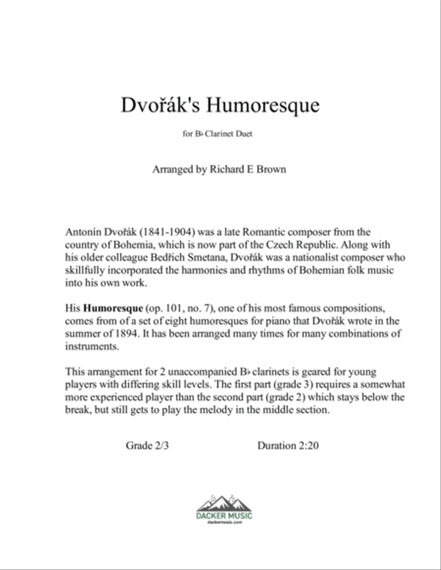 Dvorak's Humoresque - Clarinet Duet Clarinet Duet scores gallery preview page 2
