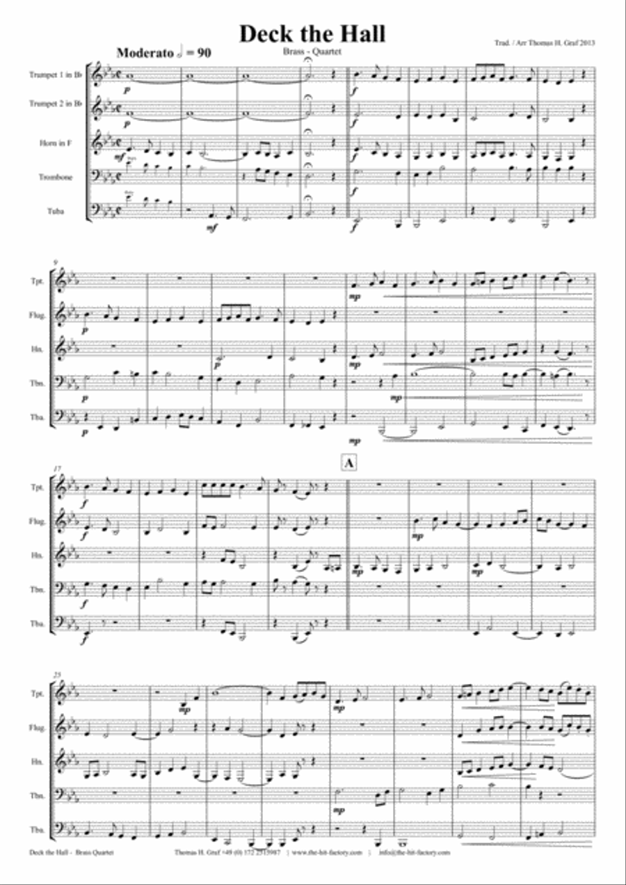 Deck the halls - Christmas Carol - Polyphonic - Brass Quintet Brass Quintet scores gallery preview page 1