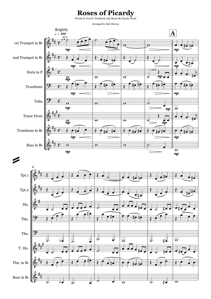 Roses of Picardy Brass Ensemble scores gallery preview page 1
