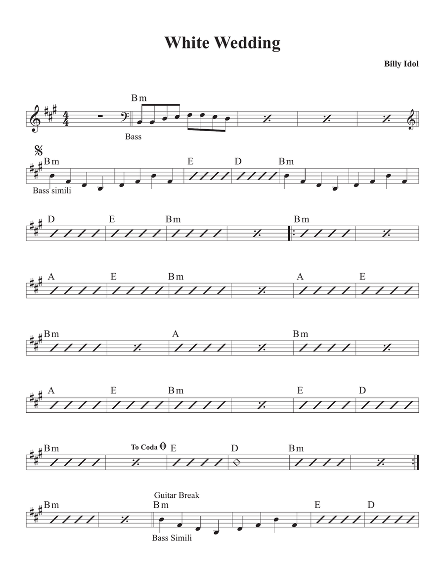 White Wedding White Wedding Piano, Vocal scores gallery preview page 1