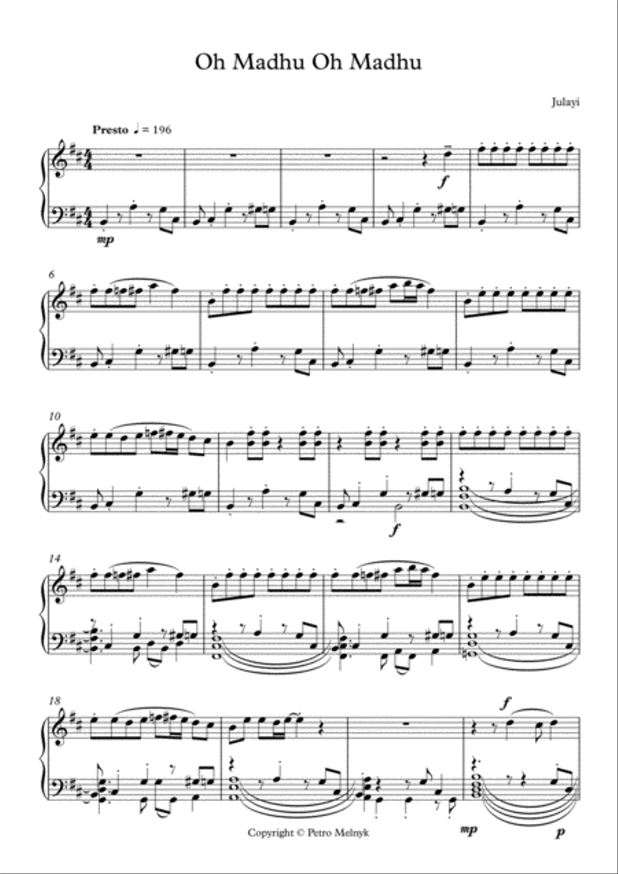 Oh Madhu – Julayi Oh Madhu – Julayi Piano Solo scores gallery preview page 1