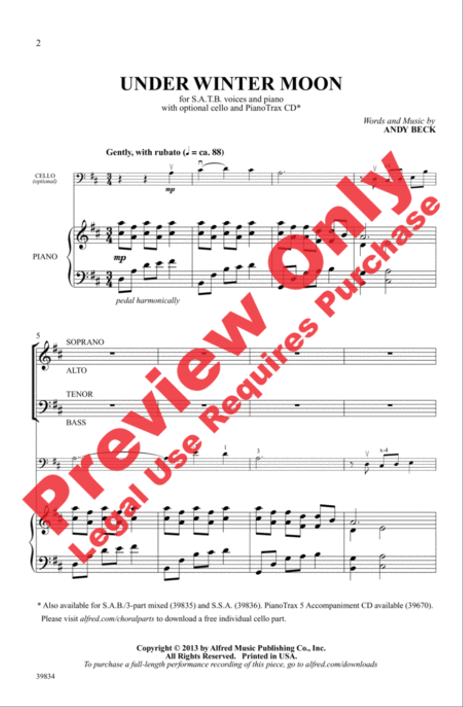 Under Winter Moon 4-Part scores gallery preview page 2