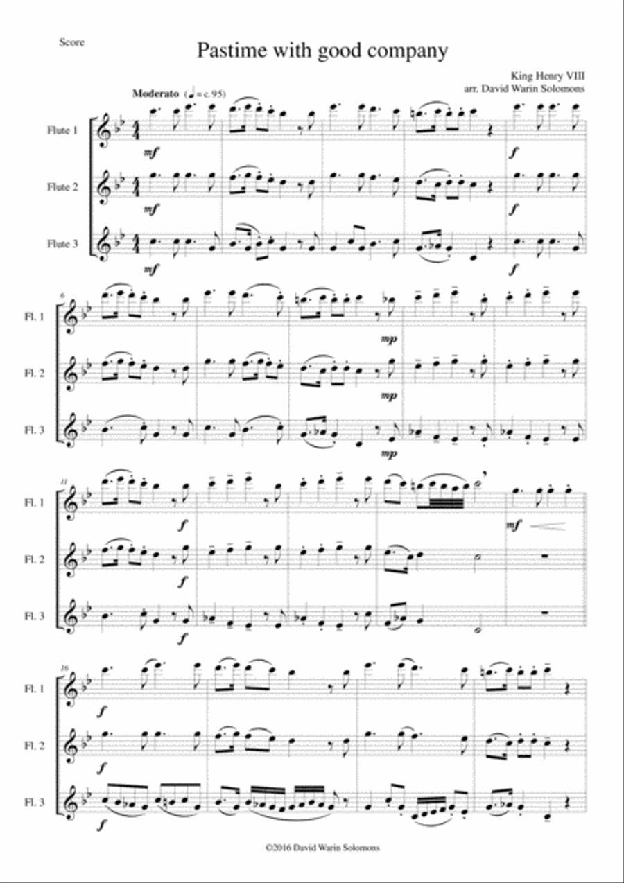 Pastime with good company for flute trio (3 flutes) Flute Trio scores gallery preview page 1