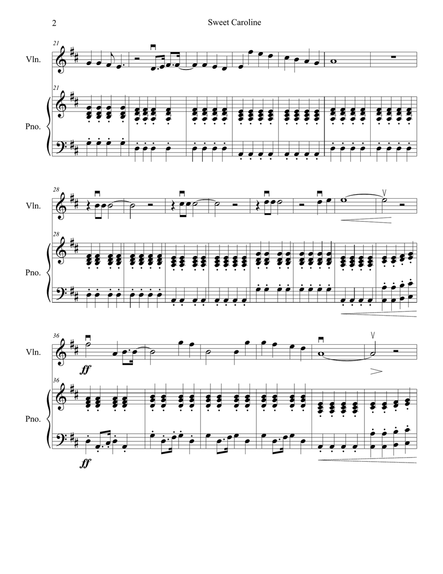 Sweet Caroline Violin Solo scores gallery preview page 2
