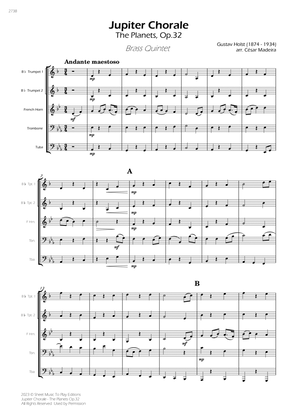 Jupiter Chorale from The Planets - Brass Quintet (Full Score) - Score Only
