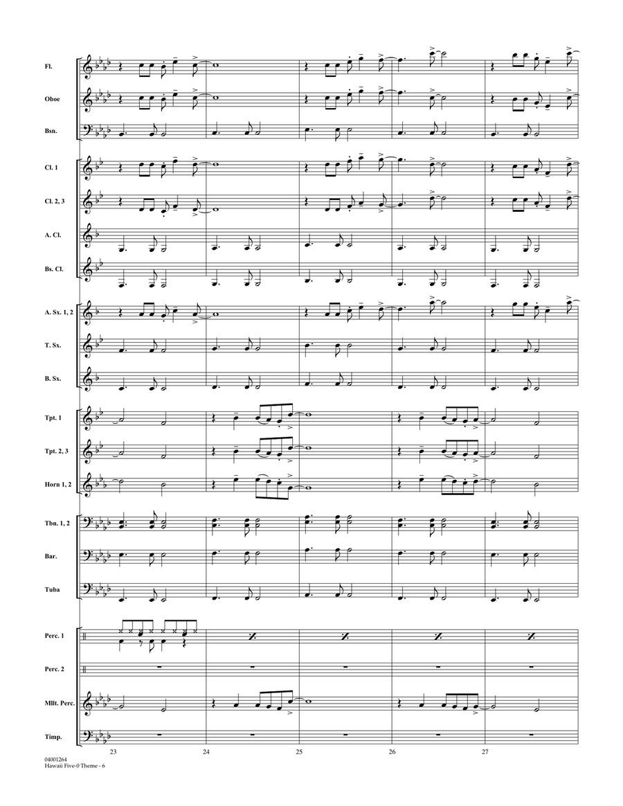 Hawaii Five-O Theme - Full Score Concert Band scores gallery preview page 6