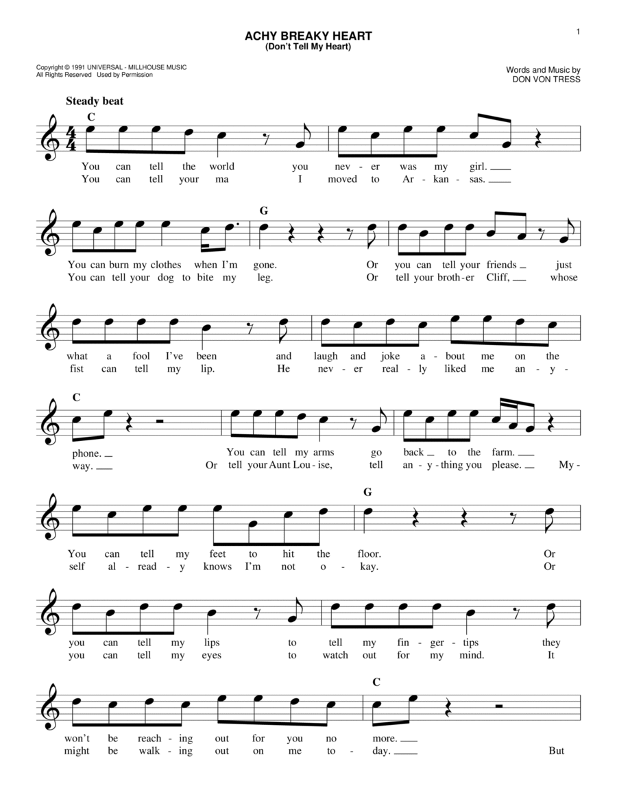 Achy Breaky Heart (Don't Tell My Heart) Guitar scores gallery preview page 1