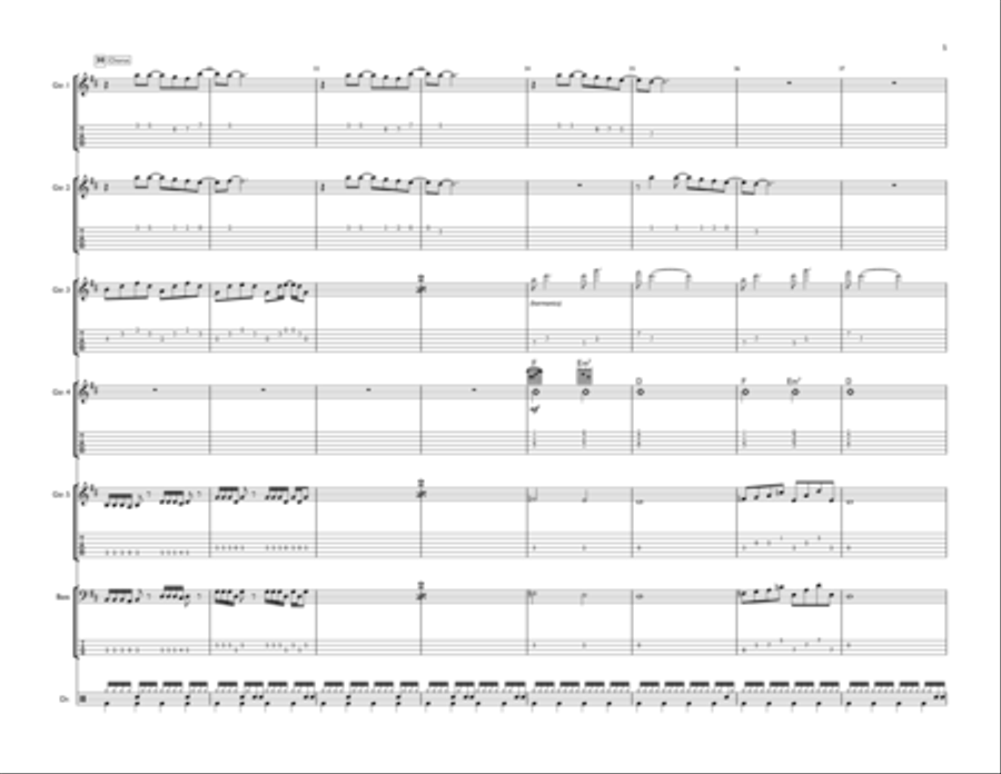 Sunday Bloody Sunday Guitar Ensemble scores gallery preview page 5