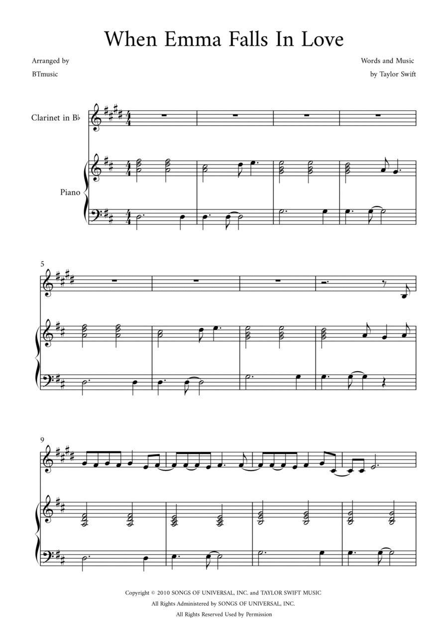 When Emma Falls In Love B-Flat Clarinet scores gallery preview page 1