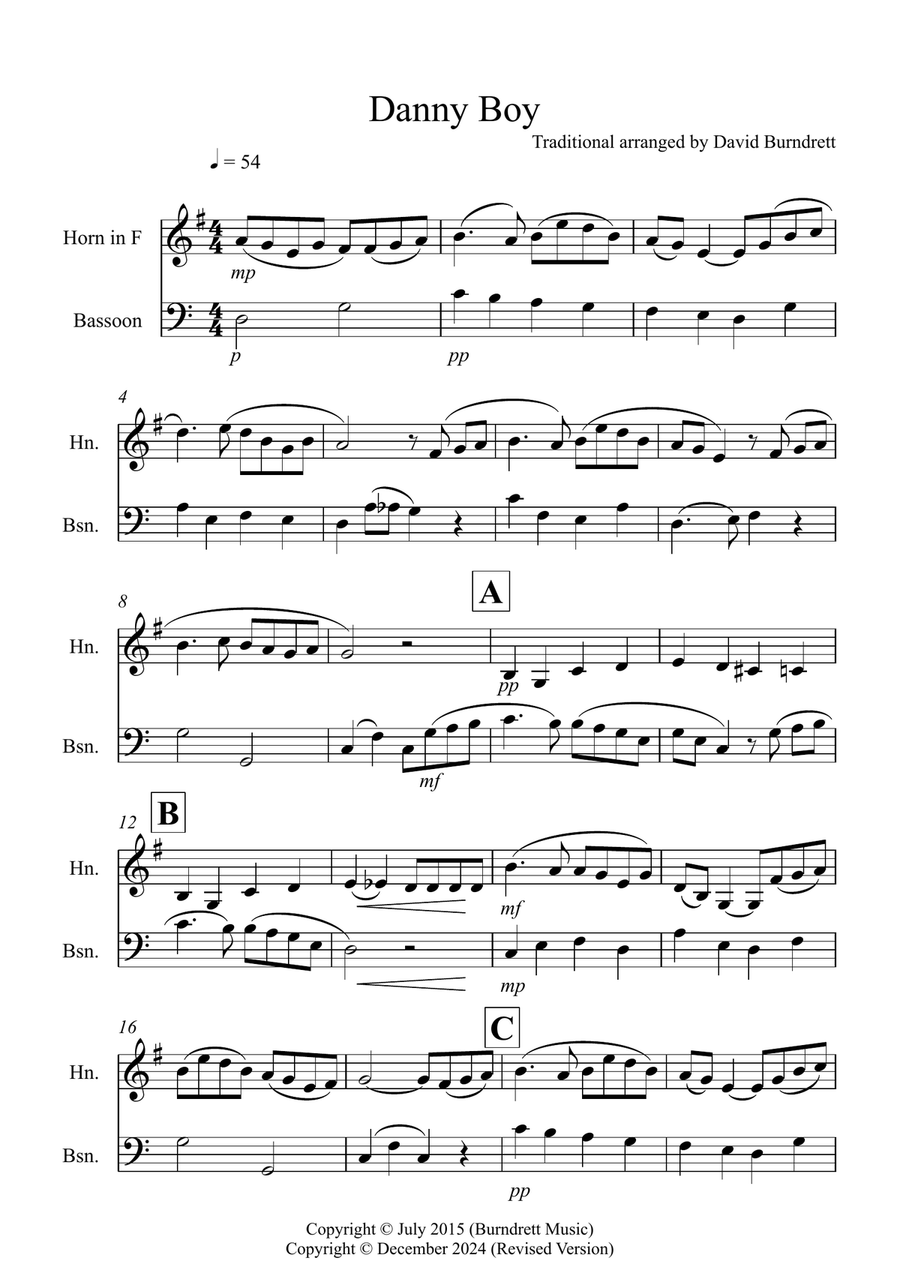 Danny Boy for Horn and Bassoon Duet Woodwind Duet scores gallery preview page 1