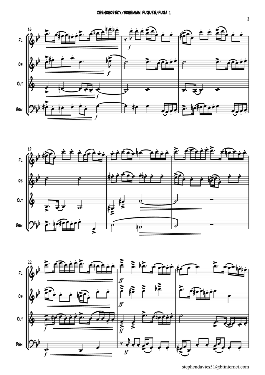 Bohemian Fugues based on the music of Cernohorsky for Wind Quartet arr.Stephen Davies Woodwind Quartet scores gallery preview page 3