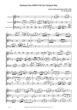 Sinfonia No.9 BWV.795 for Clarinet Trio