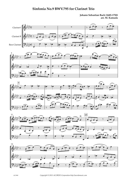 Sinfonia No.9 BWV.795 for Clarinet Trio image number null