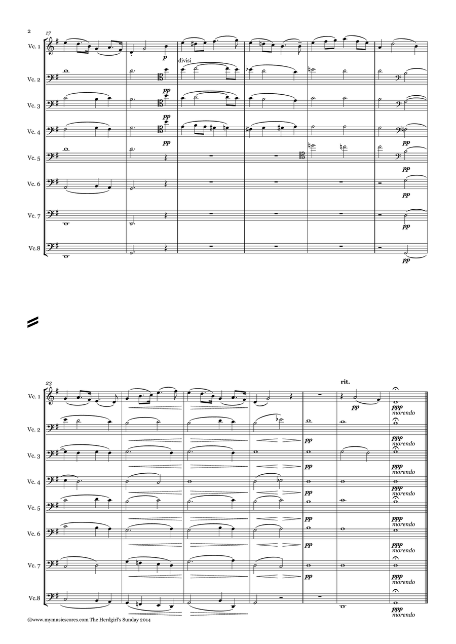 Ole Bull The Herdgirl's Sunday for Cello Octet String Orchestra scores gallery preview page 3