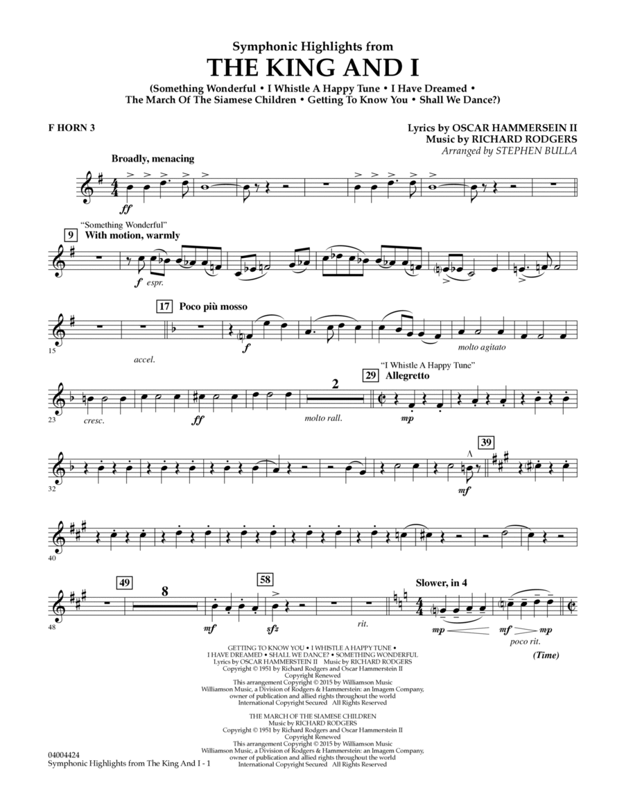 Symphonic Highlights from The King and I - F Horn 3 Horn scores gallery preview page 1