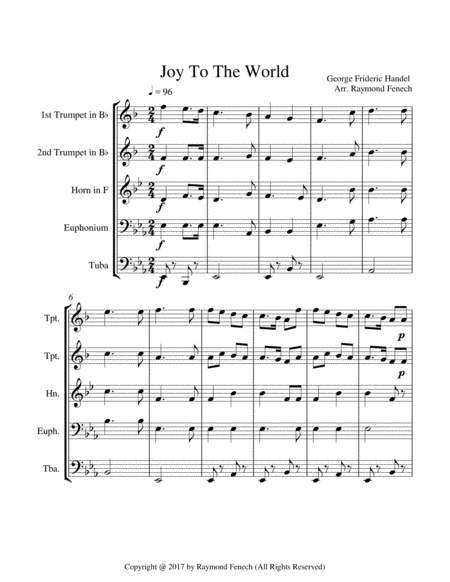 Joy to the World - Christmas Sing along (For Brass Quintet - 2 Trumpets, Horn, Euphonium and Tuba) image number null