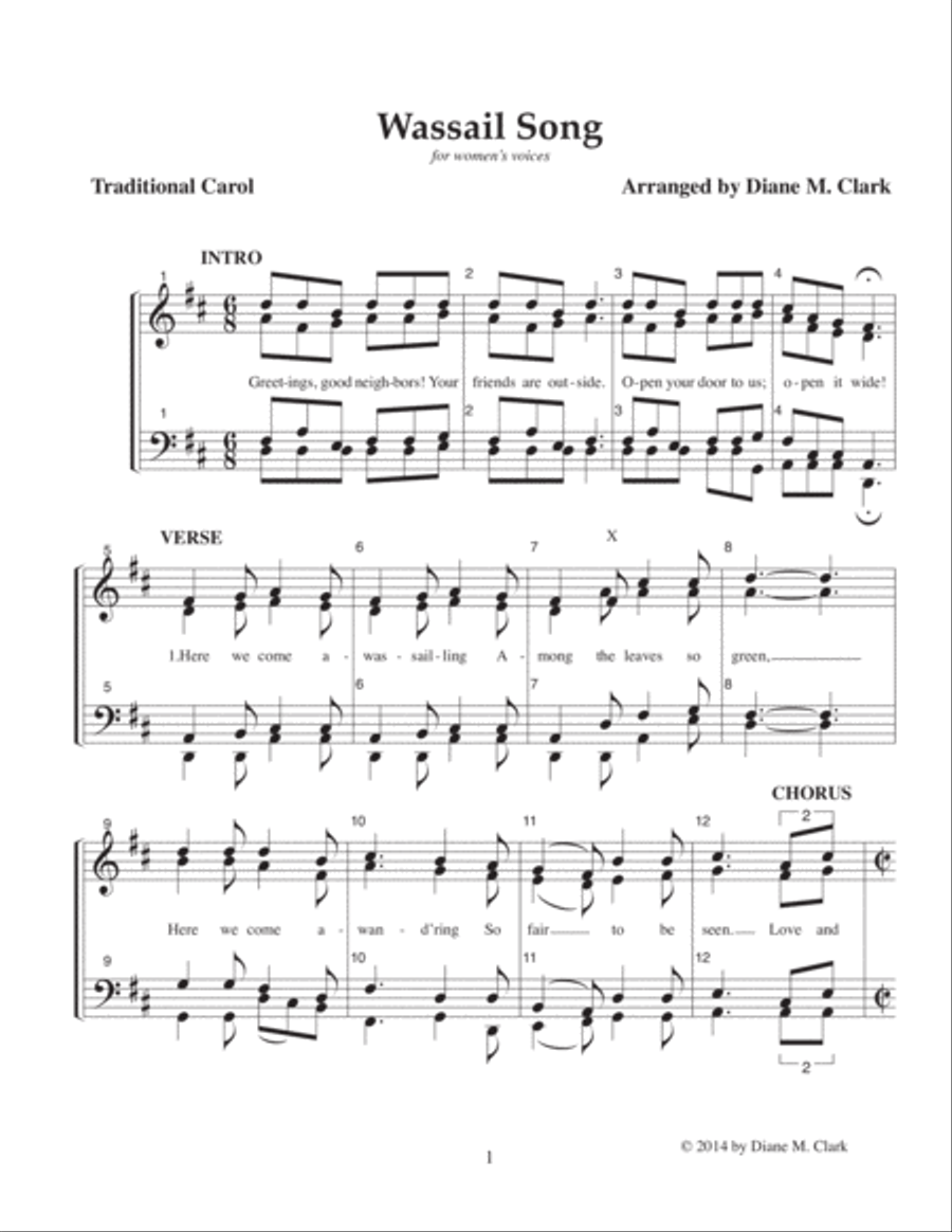 Wassail Song (SSAA) (QUARTET PRICING) SSAA scores gallery preview page 1