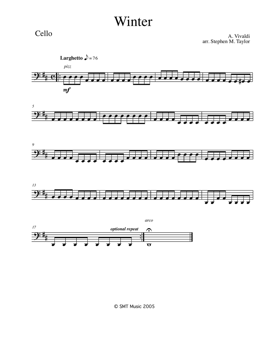 Winter by Vivaldi in D for Solo and string quartet String Quartet scores gallery preview page 4