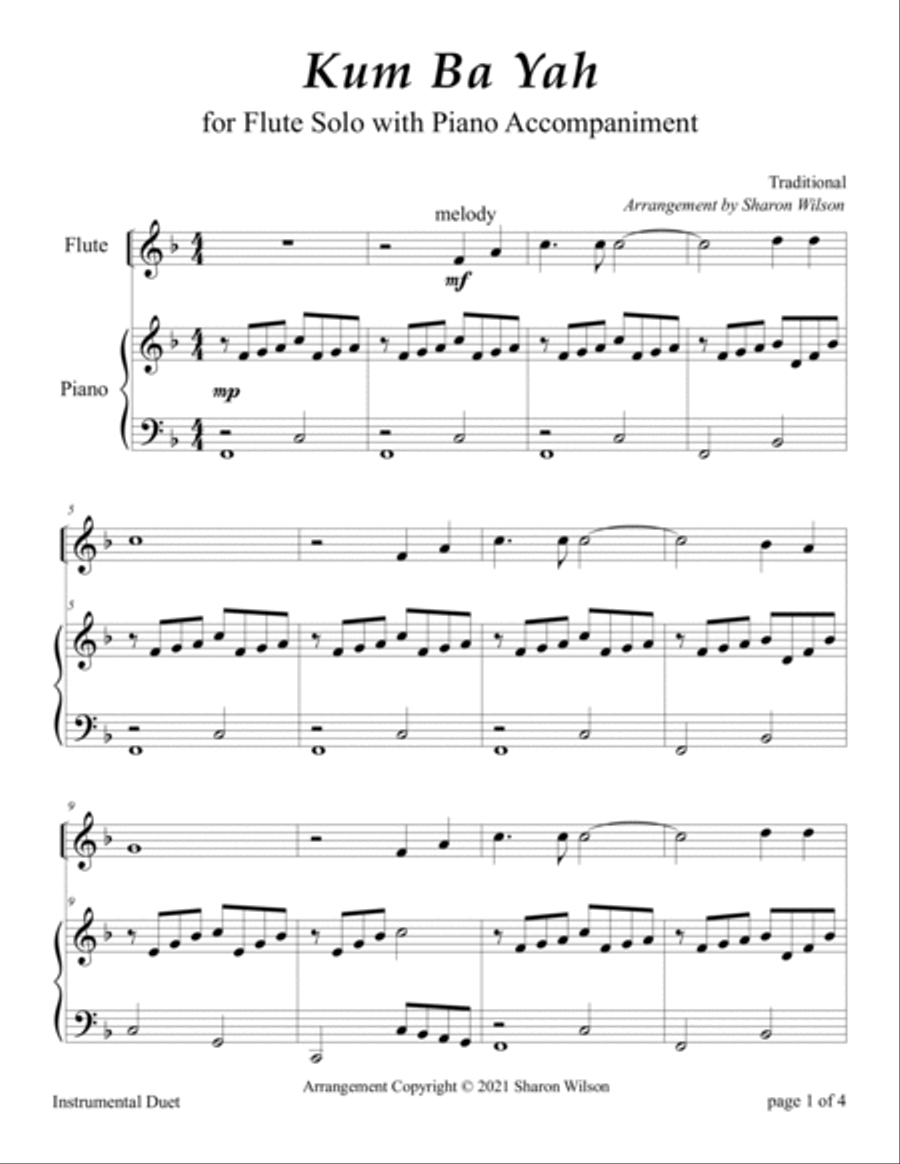 Kum Ba Yah (Easy Flute Solo with Piano Accompaniment) Flute Solo scores gallery preview page 3