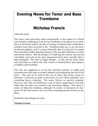 Book cover for Evening News for Trombone Duet
