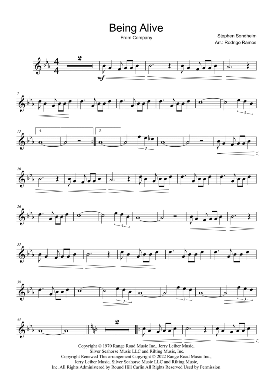 Being Alive Violin Solo scores gallery preview page 1