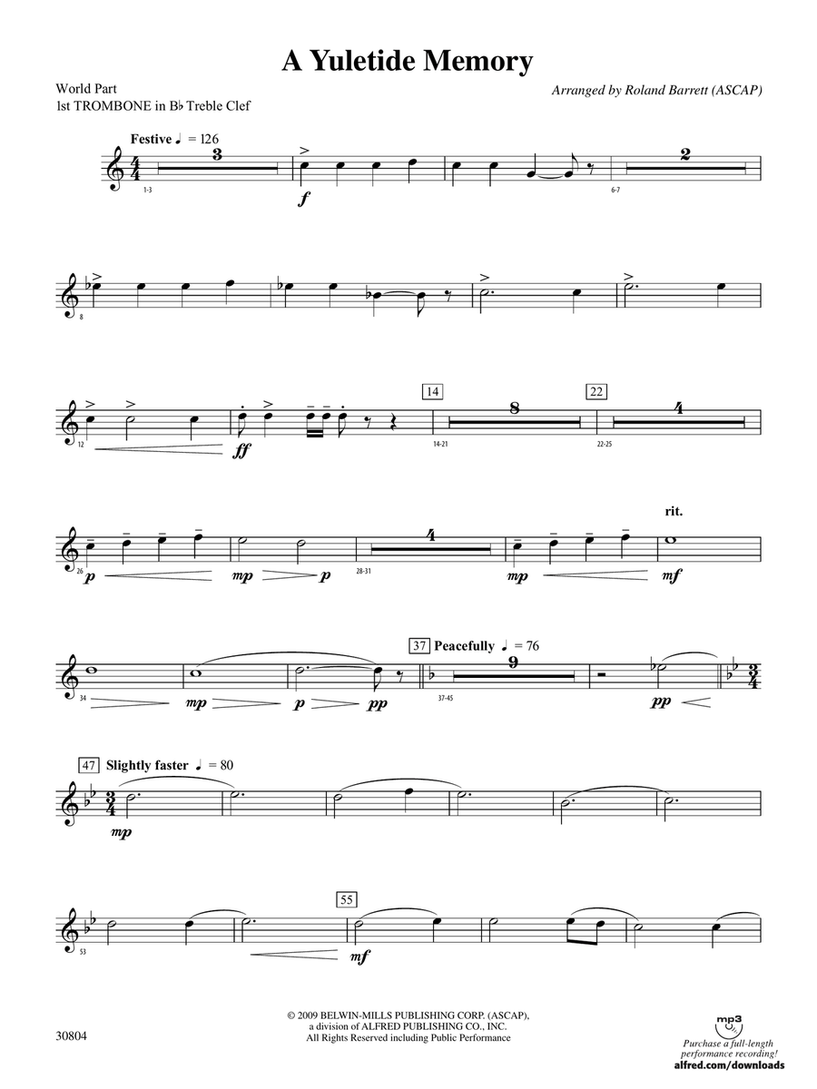 A Yuletide Memory: (World Part) 1st B-flat Trombone T.C.