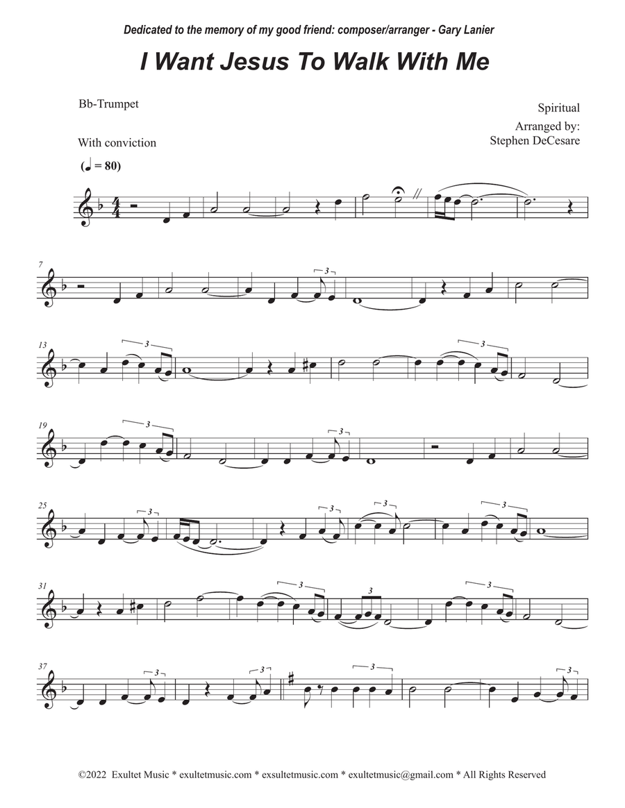 I Want Jesus To Walk With Me (Bb-Trumpet solo and Piano) B-Flat Trumpet scores gallery preview page 6
