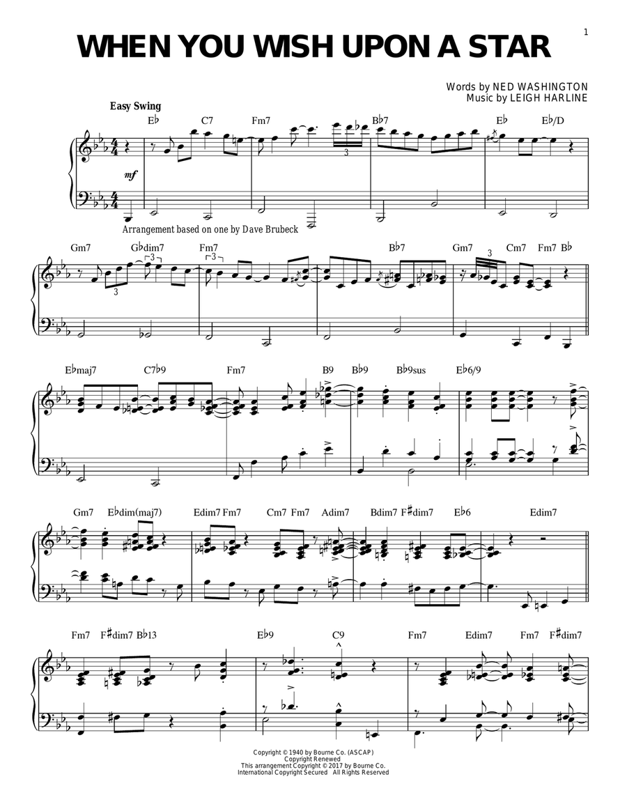 When You Wish Upon A Star [Jazz version] (from Pinocchio) Piano Solo scores gallery preview page 1