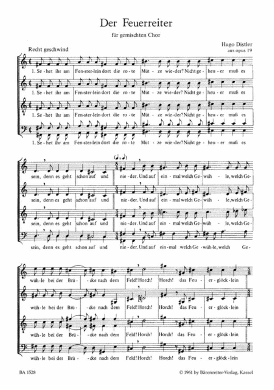 Der Feuerreiter (Sehet ihr am Fensterlein dort die rote Mutze wieder?), Op. 19 SSAATB scores gallery preview page 2