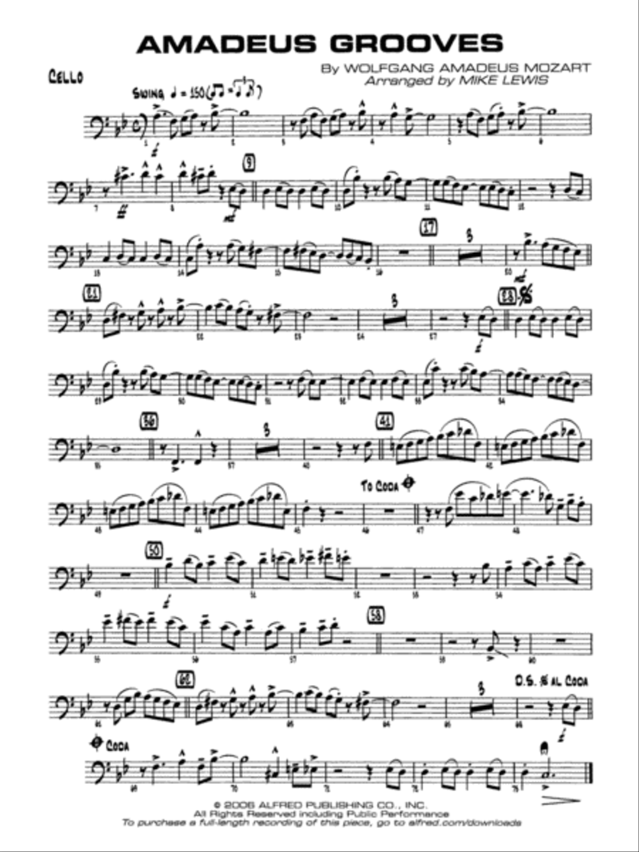 Amadeus Grooves: Cello Amadeus Grooves: Cello Jazz Ensemble scores gallery preview page 1