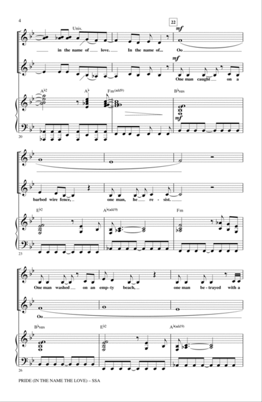Pride (In The Name Of Love) (arr. Mark Brymer) SSA scores gallery preview page 3