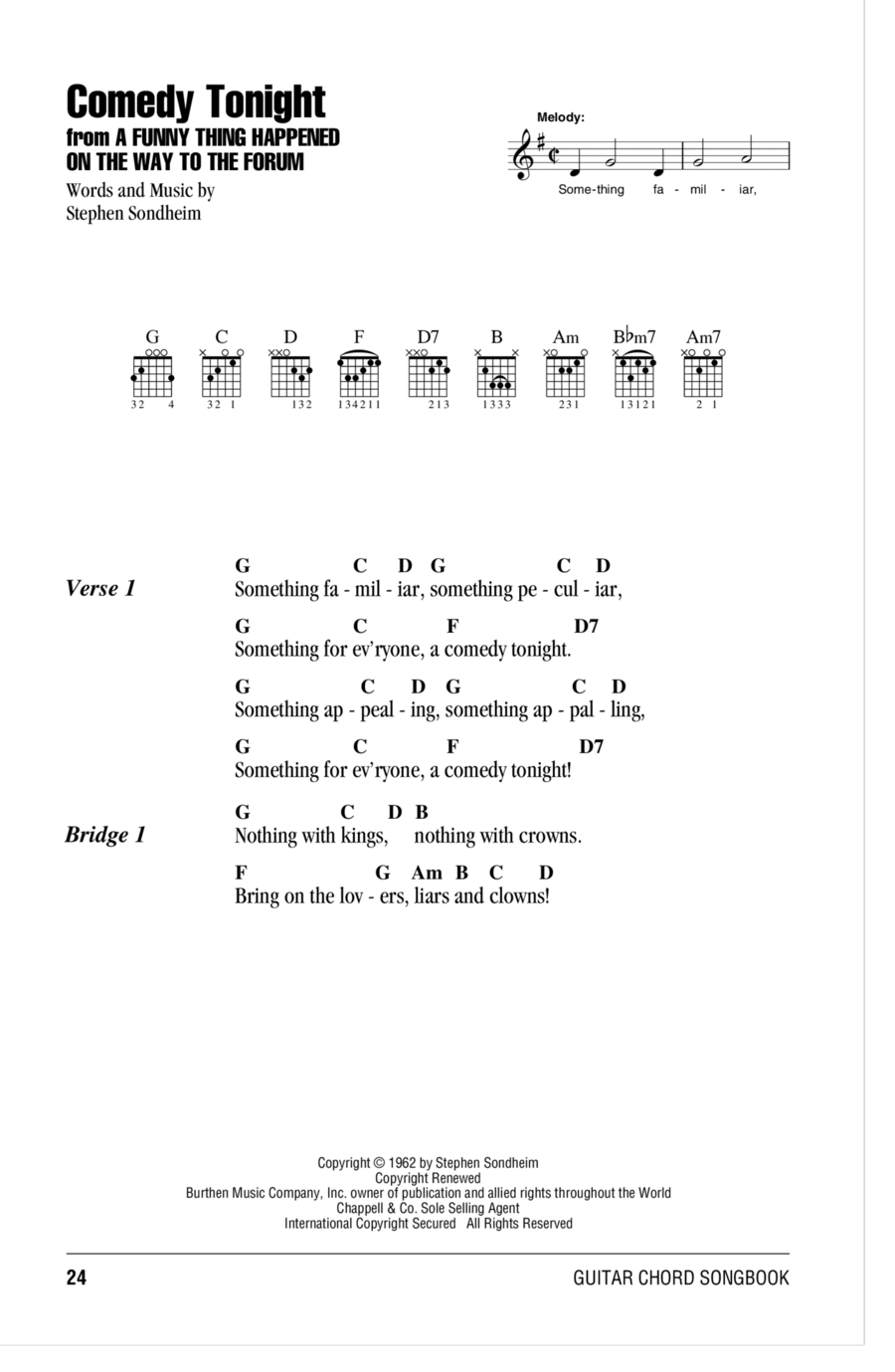Comedy Tonight Easy Guitar scores gallery preview page 1