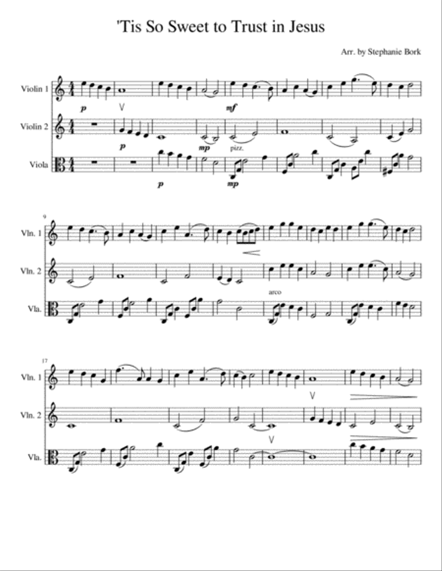 'Tis So Sweet to Trust in Jesus String Trio scores gallery preview page 1