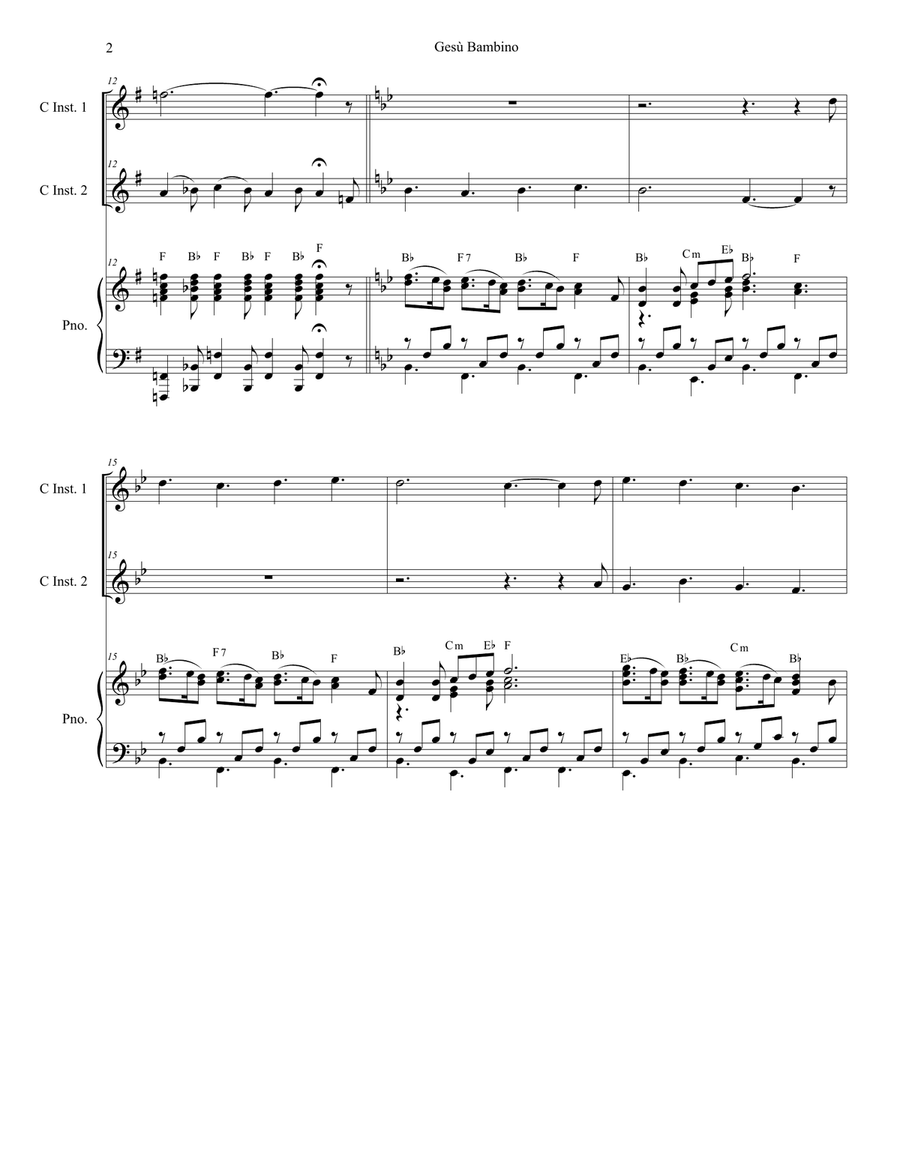 Gesu Bambino (Duet for C-Instruments) Flute scores gallery preview page 3