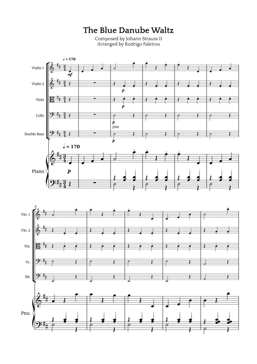 The Blue Danube Waltz String Quintet scores gallery preview page 1