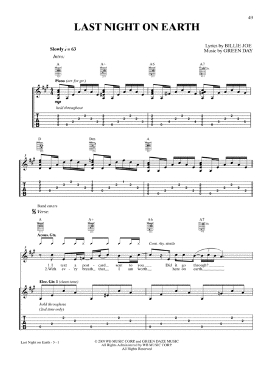 Last Night on Earth Guitar Tablature scores gallery preview page 1