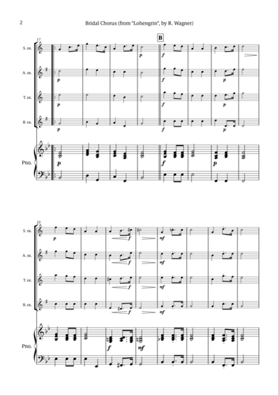 Bridal Chorus (Here Comes The Bride) Saxophone Quartet scores gallery preview page 2