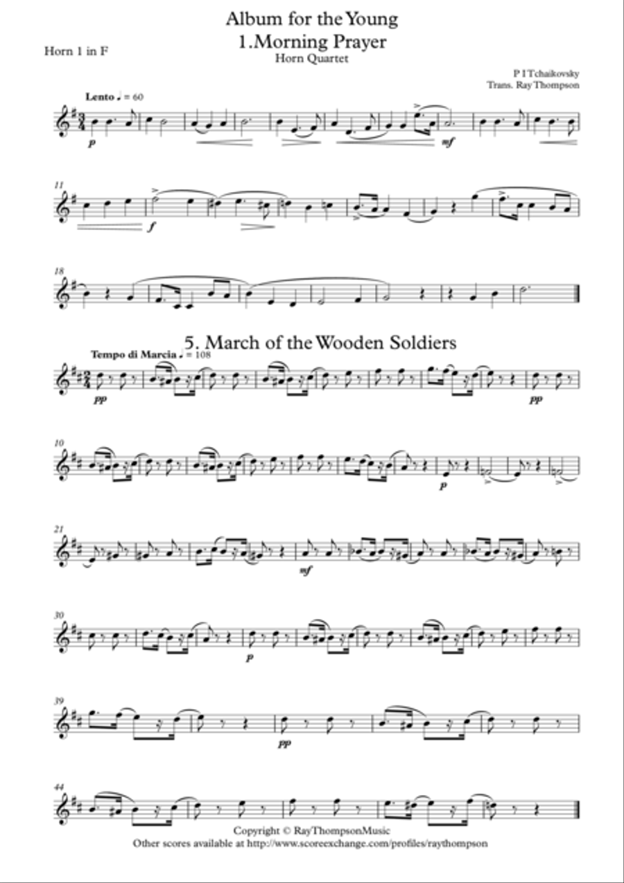 Tchaikovsky: 4 Pieces from Album for the Young Op.39 - horn quartet Brass Quartet scores gallery preview page 5