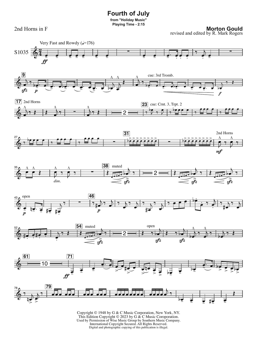 Fourth of July (arr. R. Mark Rogers) - Horn 2 Concert Band scores gallery preview page 1