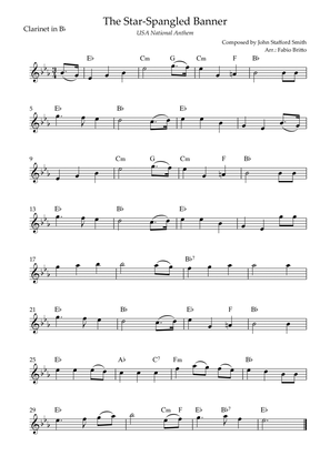 The Star Spangled Banner (USA National Anthem) for Clarinet in Bb Solo with Chords (Db Major)