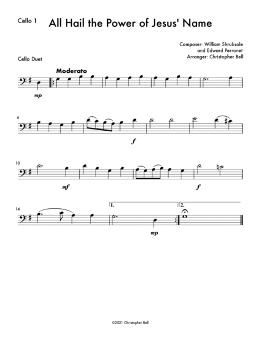 All Hail the Power of Jesus' Name - Easy Cello Duet String Duet scores gallery preview page 2