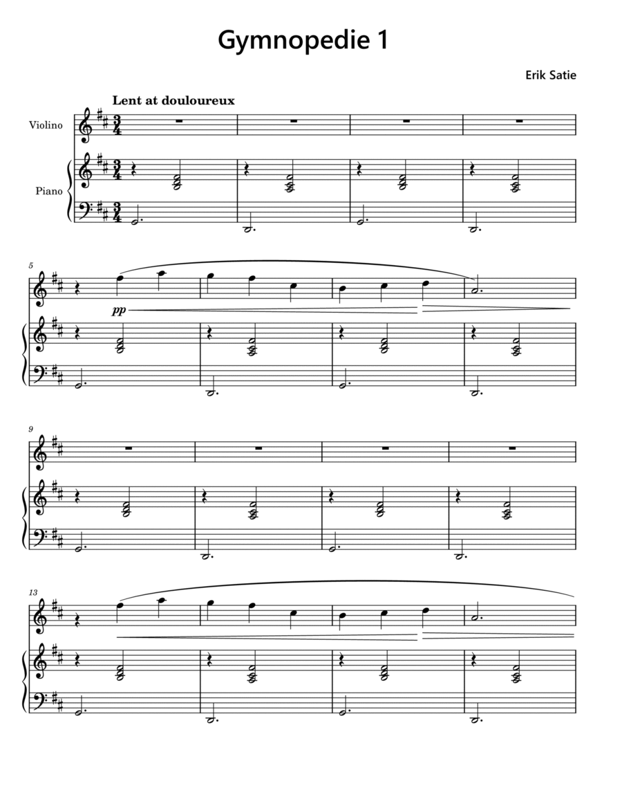 Gymnopedie 1 Violin Solo scores gallery preview page 1