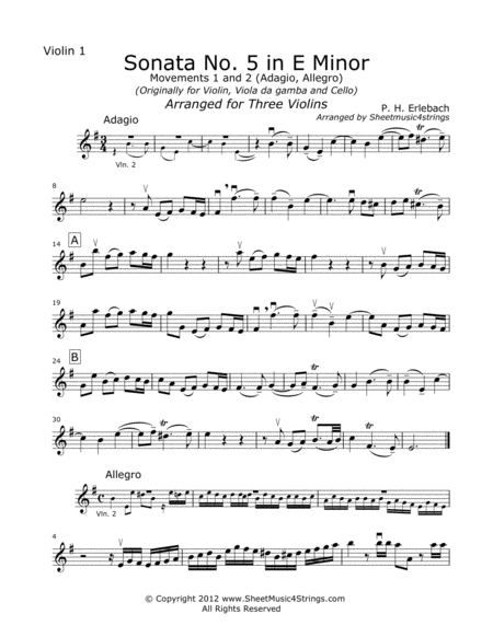 Erlebach, P. - Sonata No. 5 (Mvt. 1) for Three Violins image number null