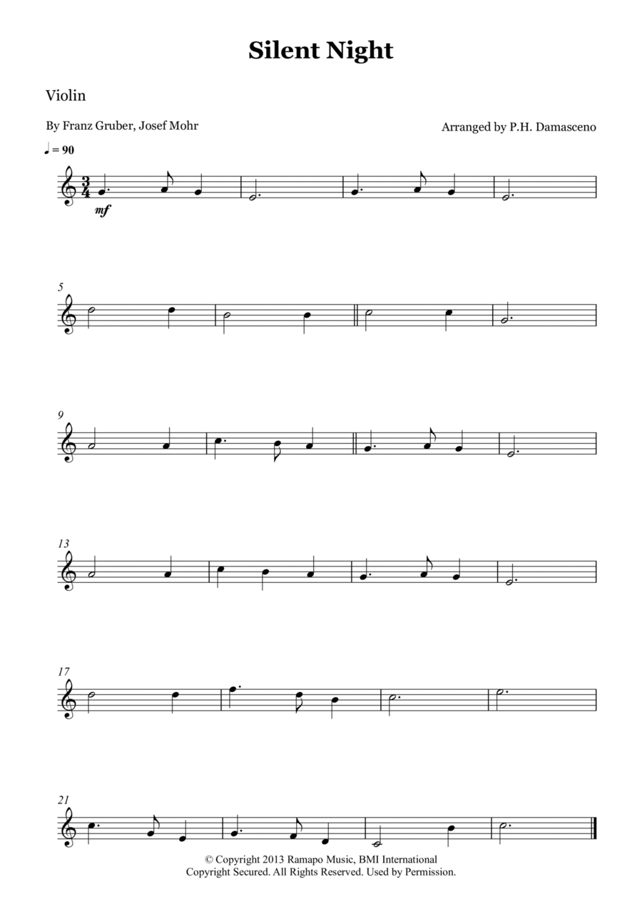 Silent Night Violin Solo scores gallery preview page 1