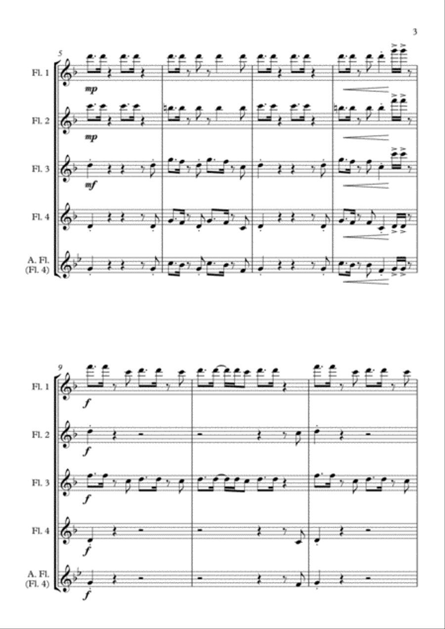 Uptown Funk Flute Quartet scores gallery preview page 3