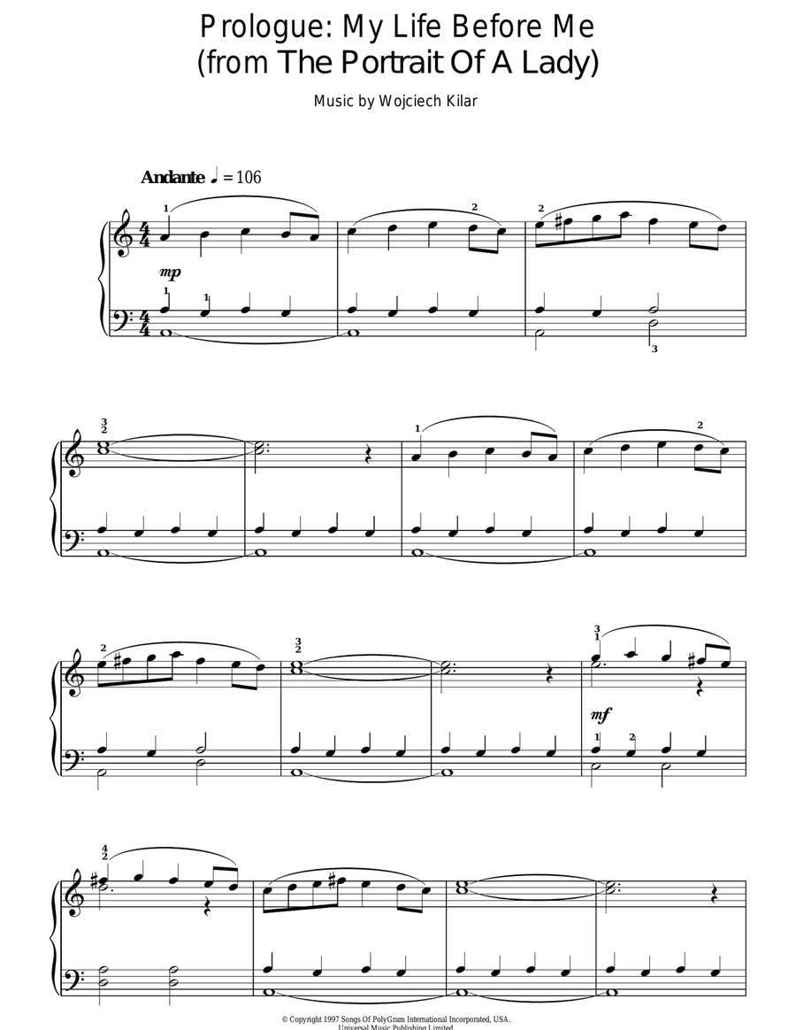 Prologue: My Life Before Me Piano Solo scores gallery preview page 1