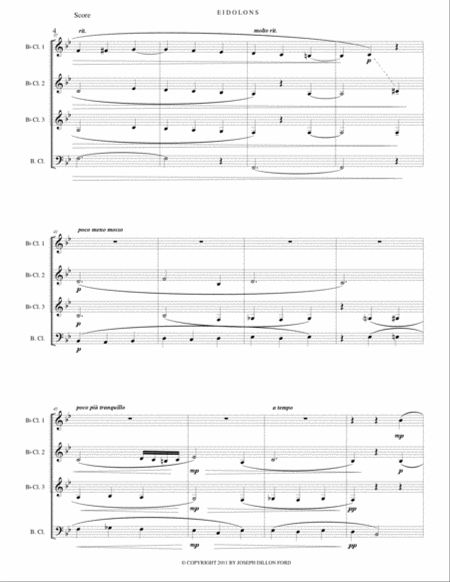 Eidolons for clarinet quartet in memory of Johannes Brahms Clarinet Quartet scores gallery preview page 4