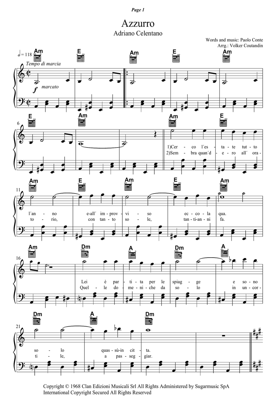 Azzurro Piano, Vocal scores gallery preview page 1